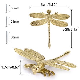 BTSKY Pack of 2 Decorative Dragonfly Solid Brass Drawer Knobs - Metal Zinc Alloy Cabinet Handle Pulls, Gold Cupboard Dresser Knobs Pulls Furniture Knobs for Kitchen Home/Office