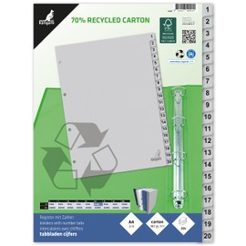 Kangaro Card Index DIN A4 Numbers 1-20. 180 g/m² Recycled Grey FSC Card - 20 Pieces