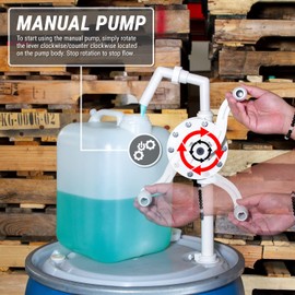 TERA PUMP Rotary Hand Drum Chemical Pump, Fits 15 to 55 Gallon Drums, Corrosion Resistant, Polypropylene Material, Hand Siphon Barrel Pump for DEF, Ad Blue, Antifreeze, Chemicals, and More