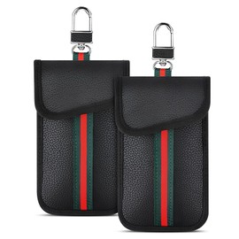2025 New Faraday Pouch for Car Keys, 2-Pack Leather Key Signal Blocker Pouch, Anti-Theft, Blocks Keyless Entry Signals, Compatible with All Keys