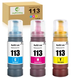 JoyPrinting 113 Pigment Ink Bottle Replacement for Epson 113 Compatible with Epson EcoTankECOTANK ET-5150 ET-5170 ET-5800 ET-5850 ET-5880 ET-16150 ET-16650 ET-16600 Ecotank Pro ET-16680 (C/M/Y, 3-PK)