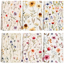 HunnmingRe 6 Pcs Flour Sack Kitchen Towels Spring Cotton Hand Kitchen Towels Set Large 28 x 27 Inch Reusable Tea Towel Dishcloths Home Decoration Housewarming Gift(Vintage Wildflower)