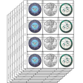 10 Sheets Coin Pages for Collectors, Standard 9-Hole Coin Collection Pages fit Most Binder, Coin Collecting Supplies (10 Sheets - 12 Pocket)