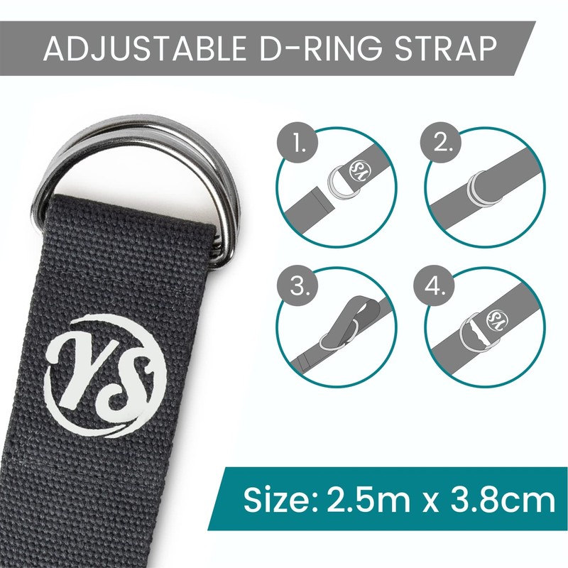 Yoga Studio YS/Strap/DRing/2.5/Grey/OL Belt Loop Metal D-Ring Buckle Graphite Grey