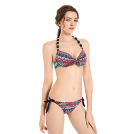 EONAR Bikini Sets Women’s Side Tied, Swimwear, Removable Push-up Pads, Bikini Top with Halterneck, B-tie, xl