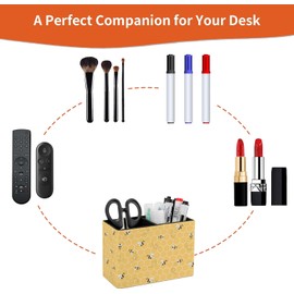 DEHOZO Pen Holder, Pencil Holder for Desk, Honeycomb Yellow Bees PU Leather Desktop Pen Cup Storage, Desk Pencil Pen Organizer Makeup Brush Holder for Office Bedroom Home