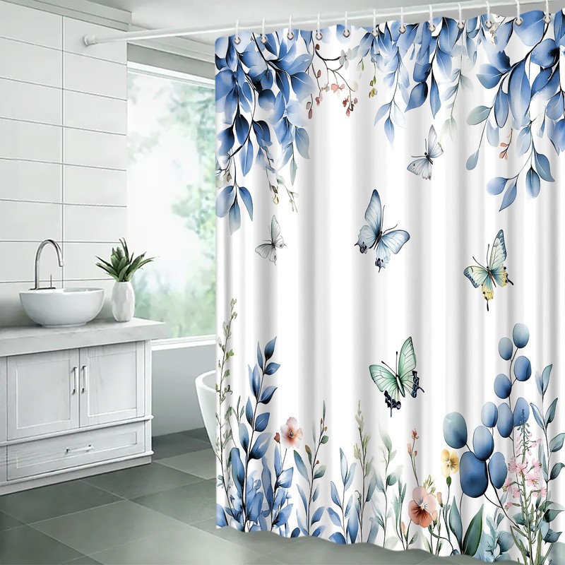 MYYJYY Blue Eucalyptus Leaves Shower Curtain for Bathroom 70" W