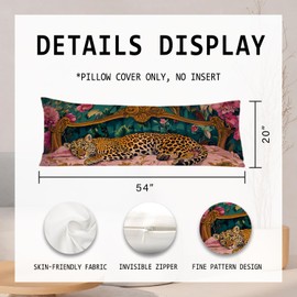 PIUD Vintage Leopard Floral 20x54 Body Pillow Cover, Cheetah Room Decor, Trendy Retro Sleepy Leopard Pink Flowers Decorative Long Body Pillow Cases for Bed Couch