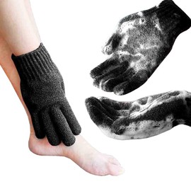 MIG4U Exfoliating Shower Gloves for Bath, Premium Nylon Body Wash Bathing Gloves for Men Women Spa, Massage and Skin Scrub, Dead Skin Cell Remover with Hanging Loop，Black, Regular Size