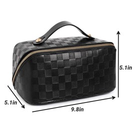 BIVIZKU Large Capacity Makeup Bags Portable Travel Cosmetic Bags Open-Flat Toiletry Waterproof Bag for Women Gift Make up Organizer with Divider and Handle Pouch Zipper Bag (A-Black)