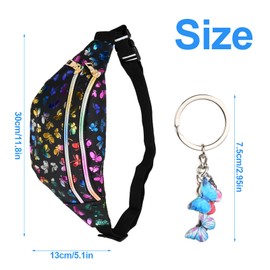 Anseom Fashion Bum Waist Bag Shinny Butterfly Hip Pouch for Children Waterproof PU Leather Waist Bag with Adjustable Belt Lightweight Waist Pack for Women Girls for Running Shopping (Black)