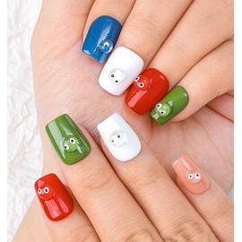 Sethaxy Handmade Nail Tip, Short Ballerina Tip, Butterfly, Press On Nail, 3D Relief, Plain, Rhinestones, False Nails, Star Pattern, 3D Nails, Cute, Fashion, Fake Nails, Fashion, For Small Nails,