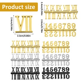 Apojgitn 6 Pieces Plastic Clock Numbers Kit - Clock Numbers & DIY Kit, Arabic & Roman Numerals Clocks Parts for Replacement, Repairing and Home Art Decor Accessories(Black Gold Silver)