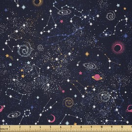 Lunarable Constellation Fabric by The Yard, Star Clusters Galaxies and Planets Astrology Themed Abstract Illustration, Microfiber Fabric for Arts and Crafts Textiles & Decor, 3 Yards, Dark Blue