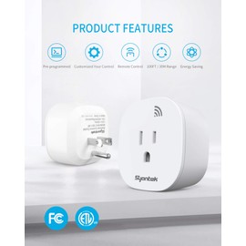 Syantek Remote Control Outlet Wireless Light Switch for Household Appliances, Expandable Remote Light Switch Kit, Up to 100 ft Range, FCC Certified, ETL Listed, White (3 Outlets + 1 Remotes)
