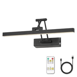 KELIDEN Wireless Battery Operated Picture Light,Rechargeable Wall Light with Remote and Timer,15.75 Inch Black Dimmable Painting Light,3CCT with Adjustable Swing Arm for Display Gallery Lighting