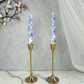 NJAO HOO Floral Taper Candles 7.5 in Spiral Candlesticks Hand Printed Blue Flower Candlestick Twisted Taper Candle for Home Garden Decor Simple Modern, 2Pcs