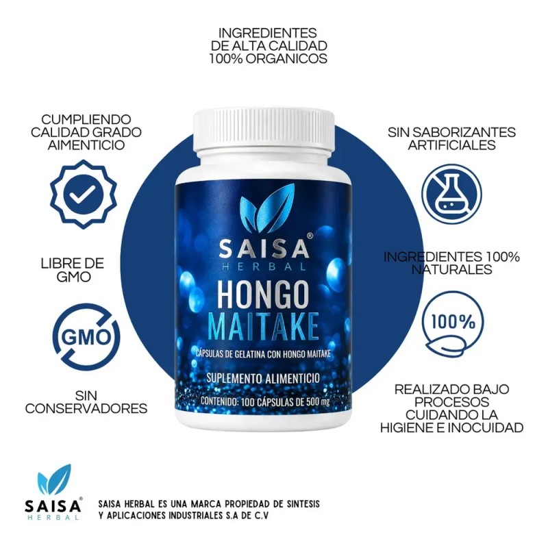 Maitake Orgánico 120 Cápsulas | Suplemento Inmunológico Natural | Saisa