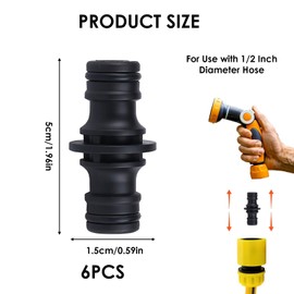 Hose Coupling 1/2 Inch, Hose Connector, Double Connector, Garden Hose Connector, Two Way Hose Coupling Gardena Coupling Extender Extension Connection Part for Garden House Hose Pack of 6