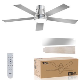 TCL 52" Silver Ceiling Fan with Light and Remote, Modern LED 3-Color, Quiet Motor for Bedroom, Living Room, Dining Room, Ceiling Fans with Lights (Silver)