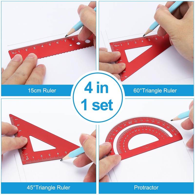 PATIKIL Triangular Ruler Set, 15cm Aluminum Metric Ruler 45°60° Triangular