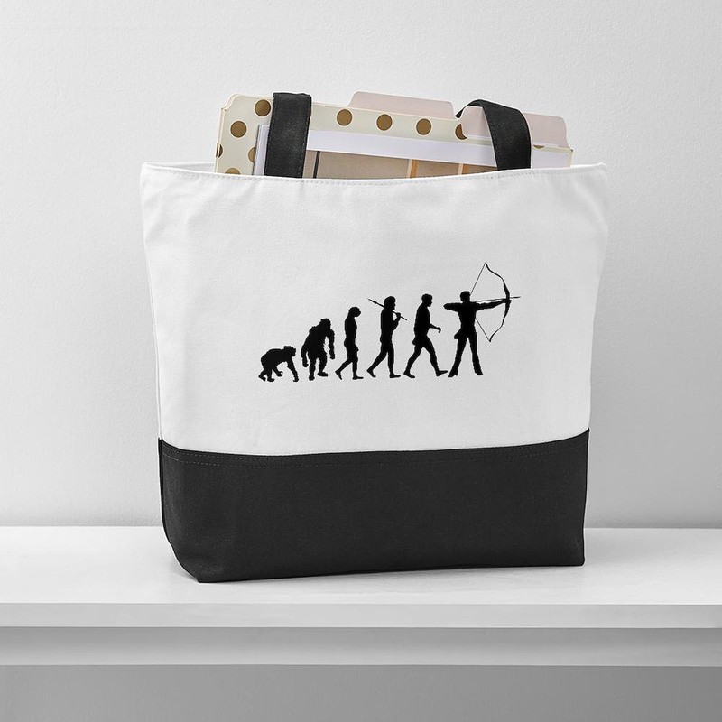 CafePress Evolution Archery Canvas Tote Top Zipper Closure