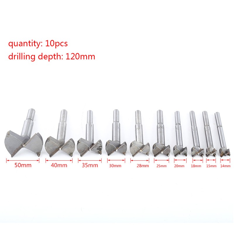 10pcs 14-50mm Forstner Drill Bit Set Flat Wood Drilling Woodworking