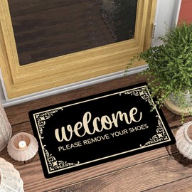 Welcome Mat Outdoor - Please Remove Your Shoes Doormat, Non-Slip Durable Entryway Rug for Indoor Outdoor High Traffic Areas, Easy to Clean, Housewarming Gift, Black, 17x30 Inches