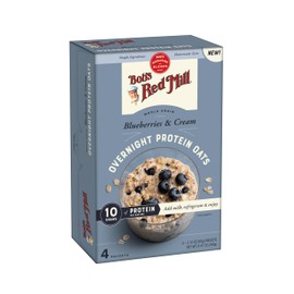 Bob's Red Mill Overnight Protein Oats, Blueberries & Cream, 4 Packets Total, Non-GMO, Gluten Free, Whole Grain
