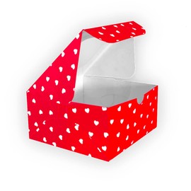 Caja para pasteles - Paquete 50 piezas, Color Rojo, Diseño Corazones, con Ventana de Acetato. Ideal para Pastelillos, Donas, Repostería