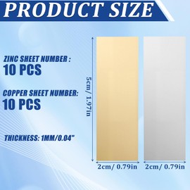 Artibetter Tiras de Zinc y Cobre 5x2 cm – Kit de Experimento Escolar