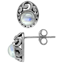 Silvershake Petite Natural Moonstone 925 Sterling Silver Southwest Style Filigree Stud Earrings