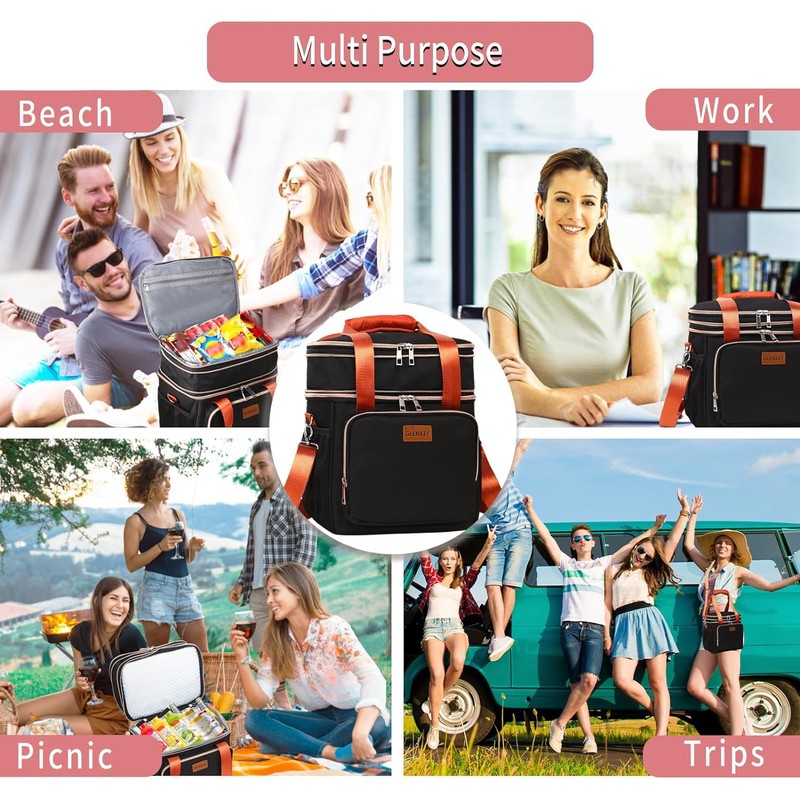 GLENKEY Expandable Insulated Lunch Box for Women Men, Double Deck