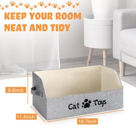 Reallnaive 2 Pack Large Collapsible Pet Toy Box Trapezoid Pet Toy Storage Basket with Handle Grey Thicker Storage Bin Bed for Organizing Treats Clothes and Accessories(Cat and Dog)