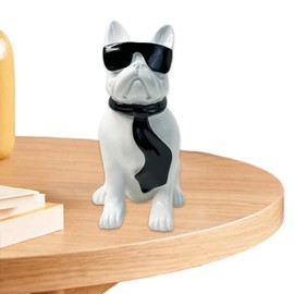 Resin French Bulldog Statue - Dog Art Resin Figurine | French Bulldog Puppy Statue, Scarf Glasses Dog Figurine for Living Room Bedside Desktop Decor