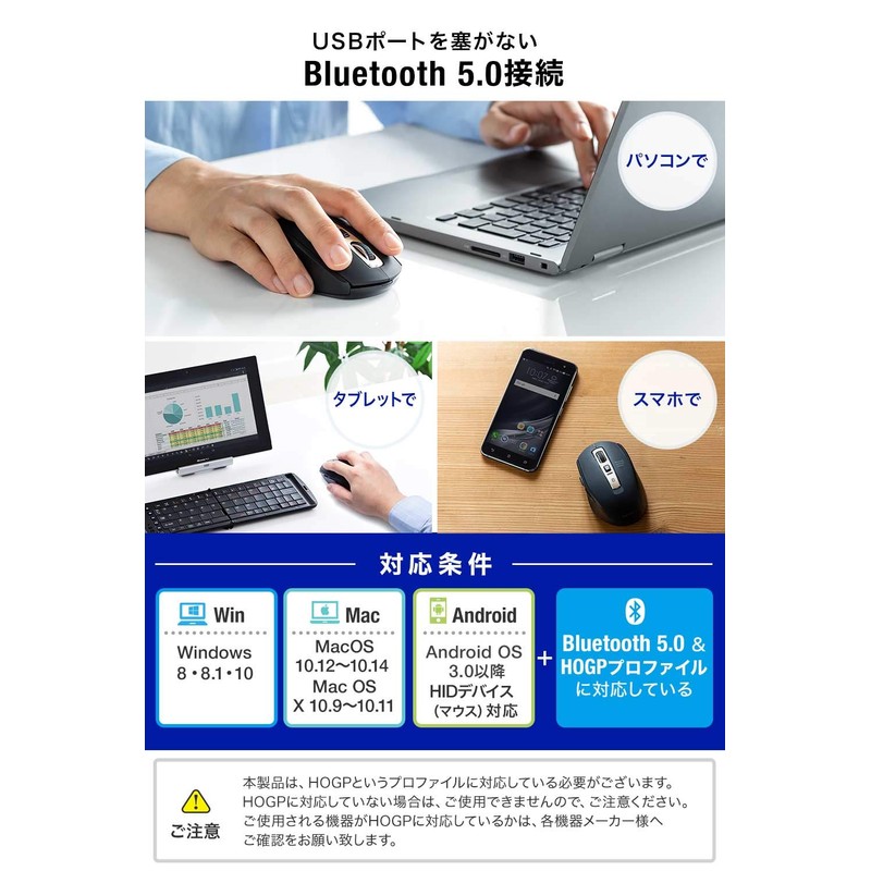 Sanwa Direct 400-MA125BK Bluetooth Mouse, Quiet, 5 Buttons, Back/Forward Buttons,