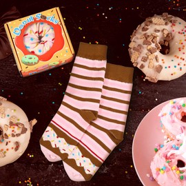 Funny Donut Socks Box for Women Girls Teens - Fun Novelty Cute Crazy Funky Cotton Socks Birthday Christmas Gifts, C-donut-1, M-L