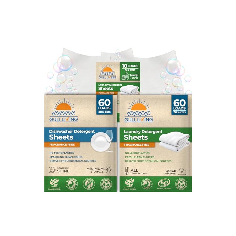 Gull Living Detergent Bundle Pack Laundry Detergent Sheets + Dishwasher