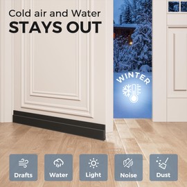 GroTheory 2 Pack Door Draft Stopper, Under Door Draft Blocker, Soundproof Weather Stripping Door Seal, 2"" W x 39"" L, Black
