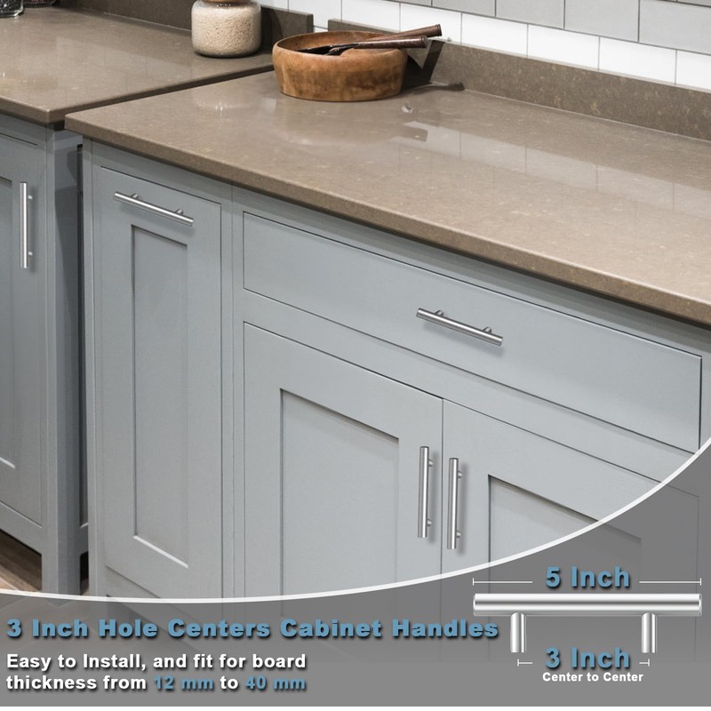 Estmoon 30 Pack Brushed Nickel Cabinet Handles 3 Inch Hole