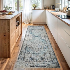 Bloom Rugs Washable Non-Slip 7 ft Runner - Beige/Gray Traditional Runner for Entryway, Hallway, Bathroom, and Kitchen - Exact Size: 2.5' x 7'