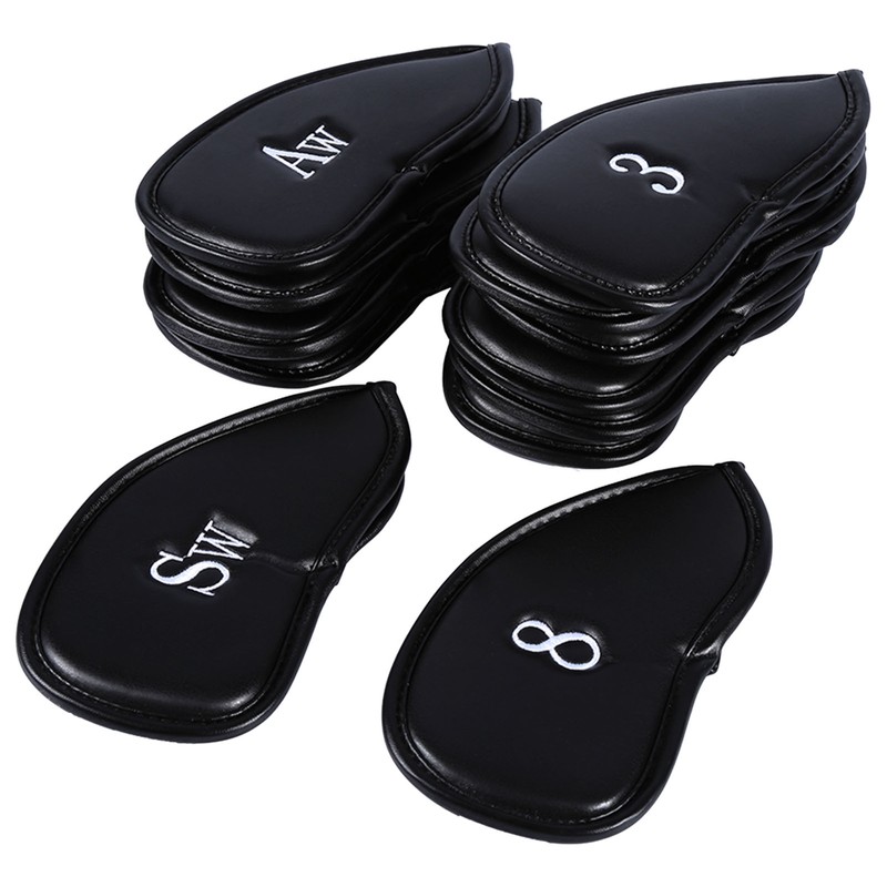 12pcs PU Leather Black Golf Club Head Cover Iron Head
