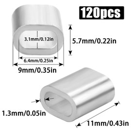 Aluminium Press Clamps, Aluminium Wire Rope Clamp, 3 mm, Aluminium Sleeve, Oval Choke Clamps, Pack of 120 Seals, Crimp Sleeves, Metal Sleeves for Ropes, Wire, Rope Connectors, Steel Cable, Wire Rope
