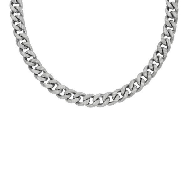 Fossil Men's Harlow Linear Texture Chain Stainless Steel Necklace, Color: