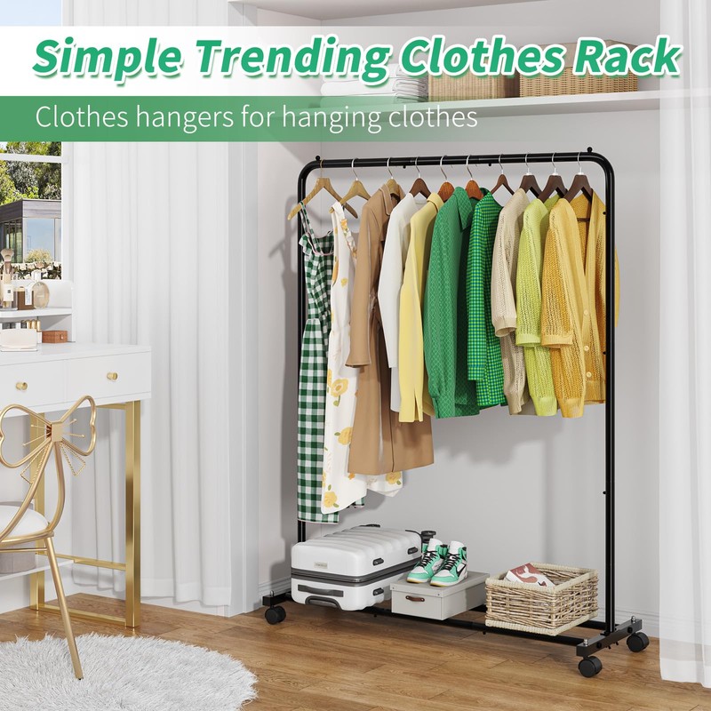 Simple Trending Standard Clothes Clothing Garment Rack with Storage Shelves,