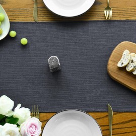 Artoid Mode Graphite Grey Tassel Table Runner, Linen Blend Rustic Farmhouse Style Kitchen Table Decoration Holiday Wedding Party Dinning Decor 13x90 Inch