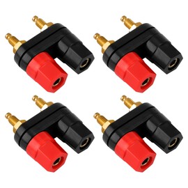4pcs Banana Plug Jack, 2 Way Gold Plated Terminal Binding Post Speaker Binding Posts Power Amplifier Insulated Banana Plugs Connector for Speaker Amplifier Terminal