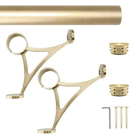 Top Hardware Combination Mount Foot Rail Kit, Satin Golden Finish Stainless Steel Tubing w/Internal Connector, Combination Foot Rail Brackets (4 ft, Flat End Cap)