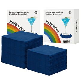 RAINWOOD Premium 2 Ply Blue Napkins 120 Count - Elegant Blue Napkins for Wedding Napkins and Cocktail Receptions and Parties - Disposable Blue Cocktail Napkins. 5" x 5"