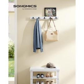 SONGMICS Coat Rack Wall Mount, Coat Hooks Wall Mounted, 5 Double Metal Hooks for Bags, Hats, and Towels, for Entryway, Living Room, Bedroom, Loads up to 55 lb, Cloud White ULCR005W01